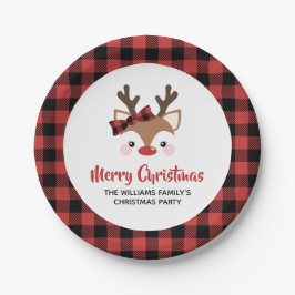 Niedlich Reindeer Buffalo Bow Red Frohe Weihnachte Pappteller
