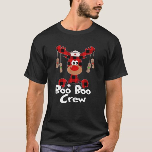 Niedlich Reindeer Buffalo Kariert Boo Boo Crew Nur T-Shirt (Vorderseite)
