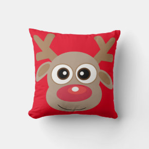 Niedlich Reindeer Cartoon Roter Weihnachtsfest Kissen