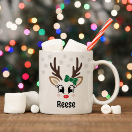Niedlich Reindeer Girl Green Bow Individuelle Name Kaffeetasse