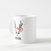 Niedlich Reindeer Girl Red Bow Individuelle Name W Kaffeetasse (Vorderseite Links)