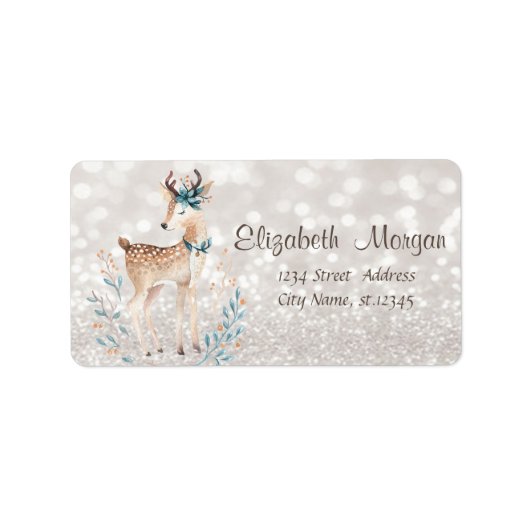 Niedlich Reindeer, Glittery Bokeh Adressaufkleber (Vorne)