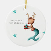 Niedlich Reindeer Mermaid First Christmas Whimsica Keramik Ornament (Vorne)