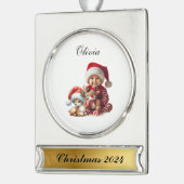 Niedlich Reindeer Personalisiert Weihnachten Banner-Ornament Silber (Links)