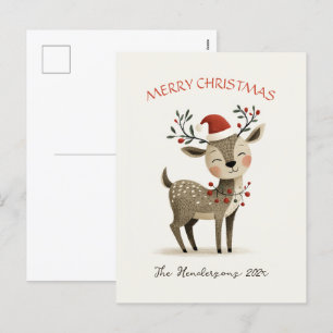 Niedlich Reindeer Retro Weihnachtskarte Feiertagspostkarte