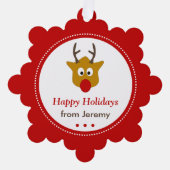 Niedlich Reindeer Roter Weihnachtsfeiertag Ornament Karte (Vorderseite)
