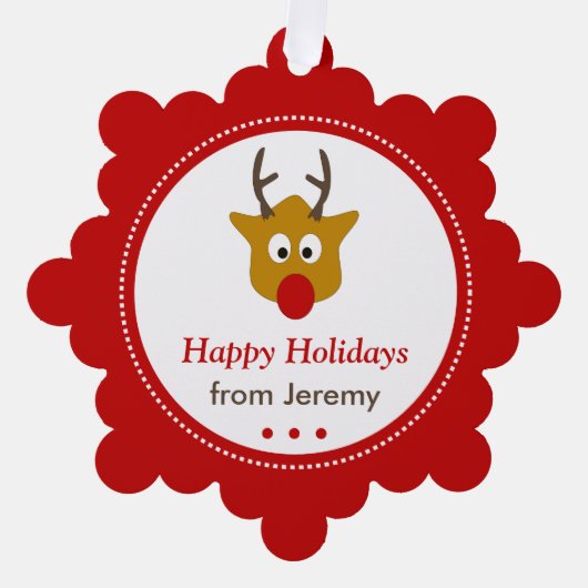 Niedlich Reindeer Roter Weihnachtsfeiertag Ornament Karte (Vorderseite)