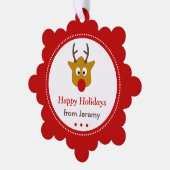 Niedlich Reindeer Roter Weihnachtsfeiertag Ornament Karte (Linke Ecke)