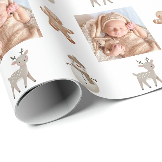 Niedlich Reindeer Snowman Foto Weihnachtsfeiertag Geschenkpapier (Rolleneckpunkt)