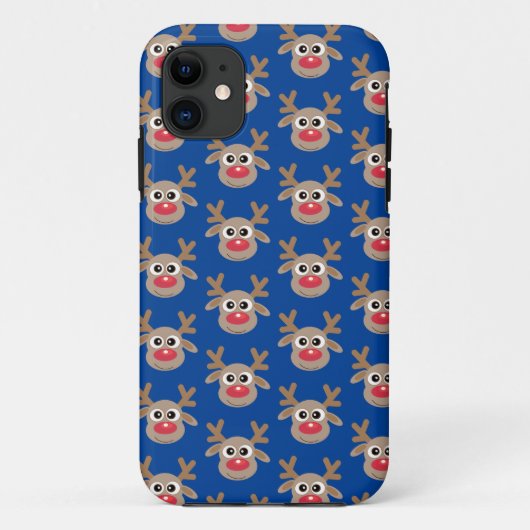 Niedlich Rentier Cartoon Pattern Weihnachten Blau Case-Mate iPhone Hülle (Rückseite)