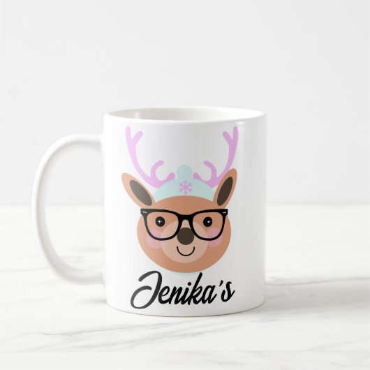 Niedlich Rentier Christmas Scarf Hat Glasses Funny Kaffeetasse (Links)