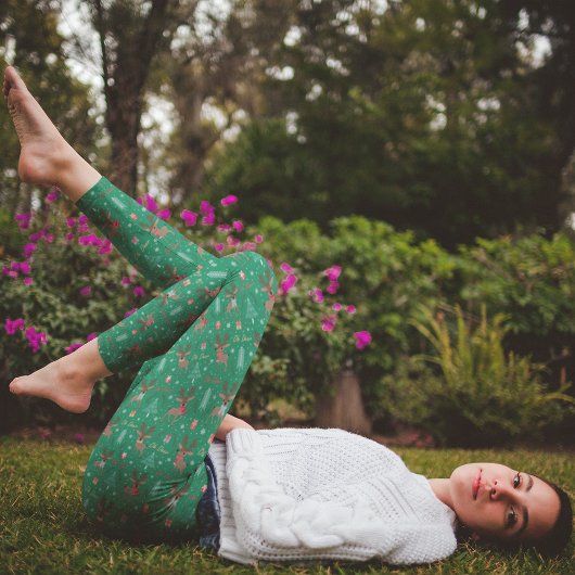 Niedlich Rentier Green Christmas Pajama Pants Leggings