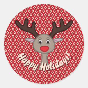 Niedlich Rentier Happy Holidays Weihnachtsauftakt Runder Aufkleber