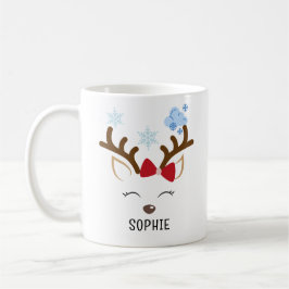 Niedlich Rentier Personalisierter Name Weihnachten Kaffeetasse