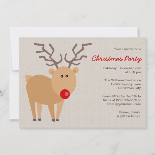 Niedlich Rentier Rustikales Weihnachtsfest Party Einladung (Vorderseite)