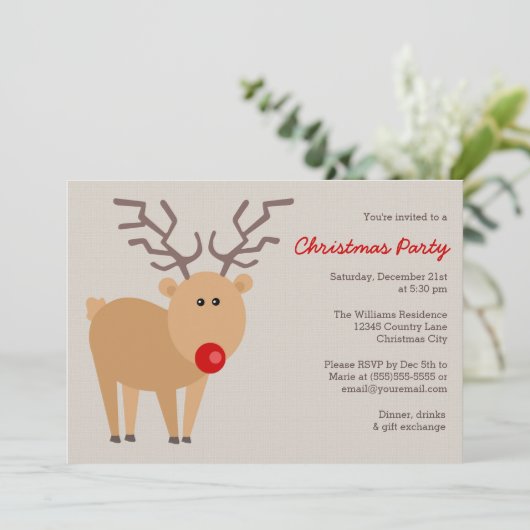 Niedlich Rentier Rustikales Weihnachtsfest Party Einladung (Stehend Vorderseite)