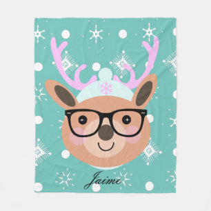 Niedlich Rentier Weihnachts-Party Scarf Hat Brille Fleecedecke