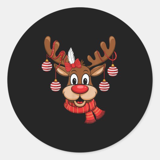 Niedlich Rentier Weihnachtsnose Rudolph Xmas Kinde Runder Aufkleber (Vorderseite)