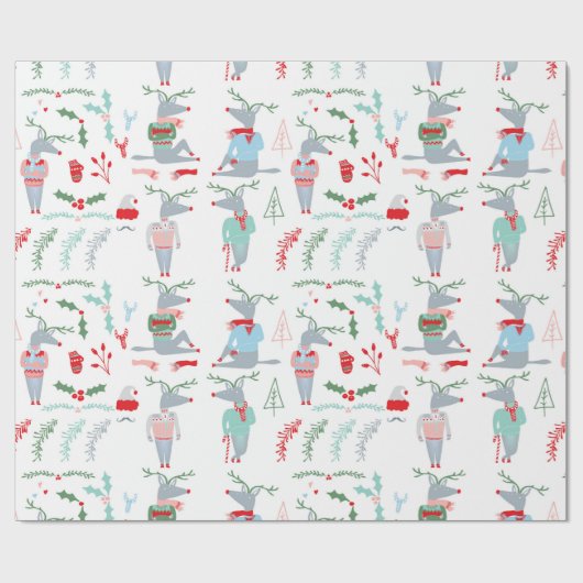 Niedlich Rentier Woodland Animal Christmas Geschenkpapier (Flach)