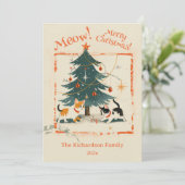 Niedlich Retro 1950er Katzen Weihnachtsbaum Feiertagskarte (Stehend Vorderseite)