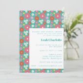 Niedlich Retro 60er Blume Türkis Bat Mitzvah Einladung (Stehend Vorderseite)