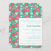 Niedlich Retro 60er Blume Türkis Bat Mitzvah Einladung (Vorne/Hinten)