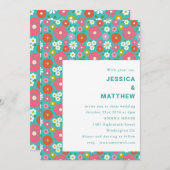 Niedlich Retro 60er Blume Türkis Blue Wedding Einladung (Vorne/Hinten)