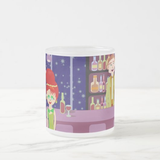 Niedlich Retro Art Romantik Bar Nightlife Cartoon Mattglastasse (Mittel)