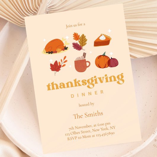 Niedlich Retro Ästhetische Chic Erntedank Dinner Einladung