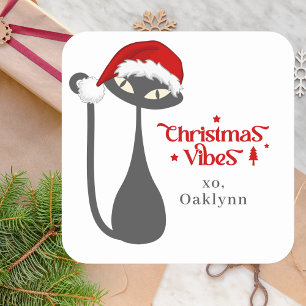 Niedlich Retro AtomBlack Cat Weihnachten Quadratischer Aufkleber