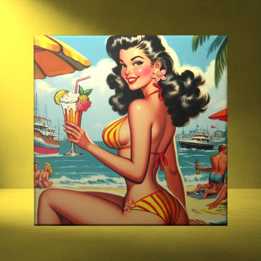 Niedlich Retro Bikini Girl Fliese