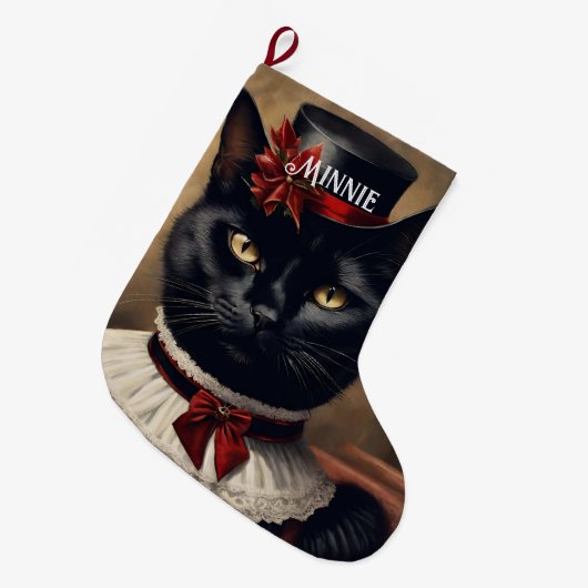 Niedlich Retro Black Cat Christmas Großer Weihnachtsstrumpf (Vorderansicht (hängend))