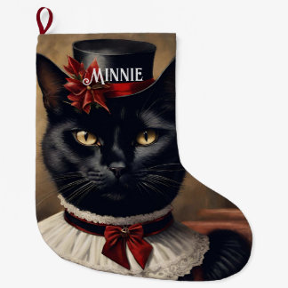 Niedlich Retro Black Cat Christmas Großer Weihnachtsstrumpf