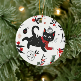 Niedlich Retro Black Cat Christmas Keramik Ornament
