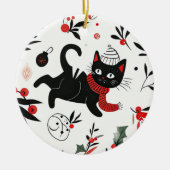 Niedlich Retro Black Cat Christmas Keramik Ornament (Vorne)