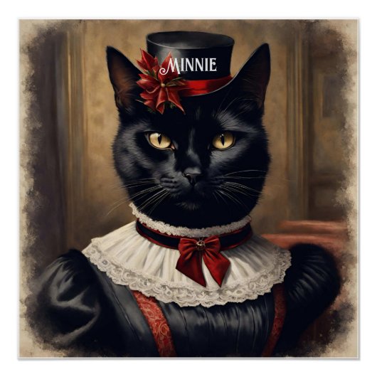Niedlich Retro Black Cat Christmas Poster (Vorderseite)