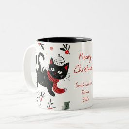 Niedlich Retro Black Cat Christmas Zweifarbige Tasse