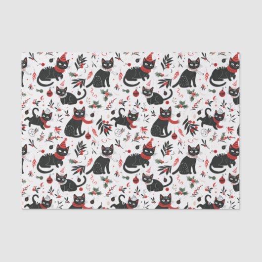Niedlich Retro Black Cats Weihnachten Seidenpapier (Vorderseite)