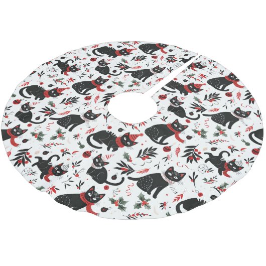 Niedlich Retro Black Cats Weihnachtsbaumrock Polyester Weihnachtsbaumdecke (Schrägansicht)