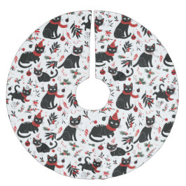 Niedlich Retro Black Cats Weihnachtsbaumrock Polyester Weihnachtsbaumdecke