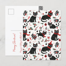 Niedlich Retro Black Cats Weihnachtskarte