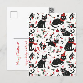 Niedlich Retro Black Cats Weihnachtskarte Feiertagspostkarte