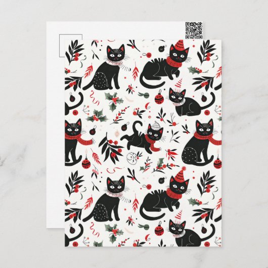 Niedlich Retro Black Cats Weihnachtskarte Feiertagspostkarte (Vorne/Hinten)