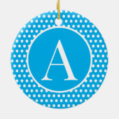 Niedlich Retro Blue Anfangsbuchstabe Polka Dots Keramik Ornament (Hinten)