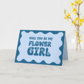 Niedlich Retro Blue Be My Flower Girl Vorschlag Karte (Gelbe Blume)