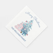 Niedlich Retro Blue Christmas Tree Frohe Weihnacht Serviette (Ecke)