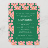 Niedlich Retro-Blume Frieden Rosa grüner Bat Mitzv Einladung (Vorne/Hinten)