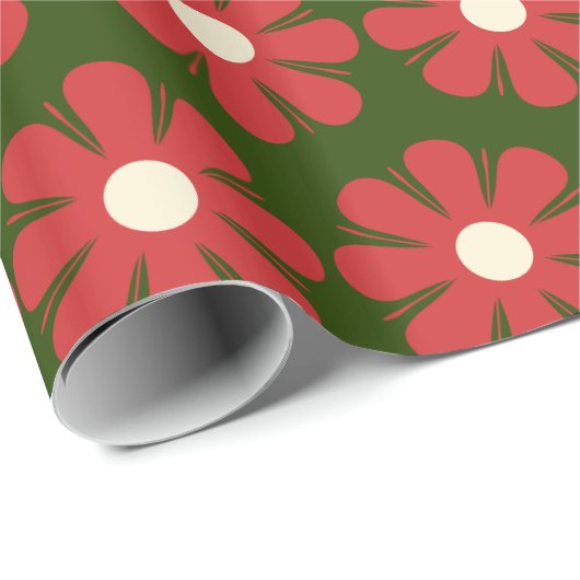 Niedlich Retro Blumenmuster Weihnachtsmuster Rot u Geschenkpapier (Rolleneckpunkt)