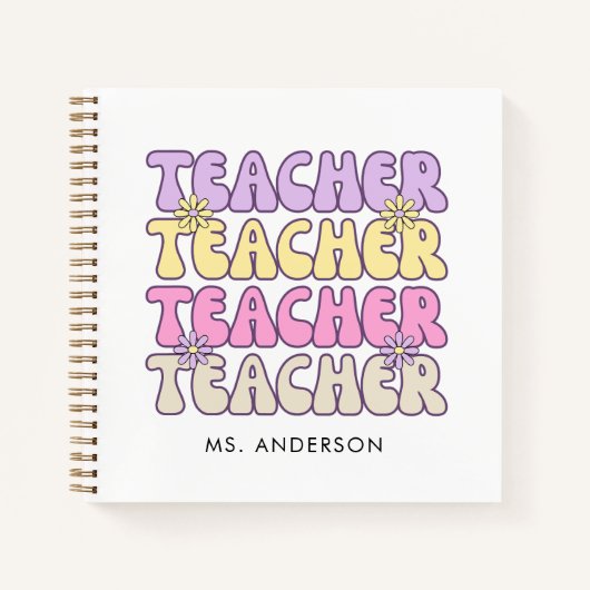 Niedlich Retro Bold Groovy Teacher Notizblock (Vorderseite)