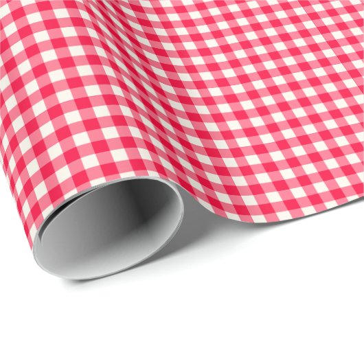 Niedlich Retro Bright Red Gingham Kariertes Muster Geschenkpapier (Rolleneckpunkt)